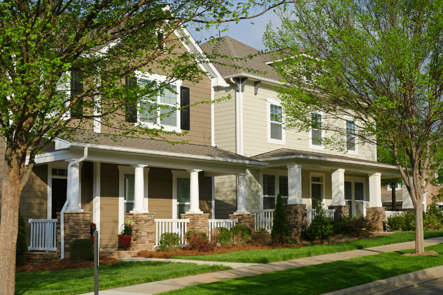new home neighborhood with single-family homes lining the street
